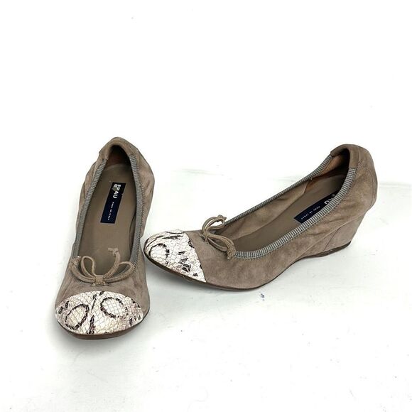 FRAU Suede Leather Wedge Pump Taupe Python Snake Print Toe IT 40 US 8 - Picture 2 of 16